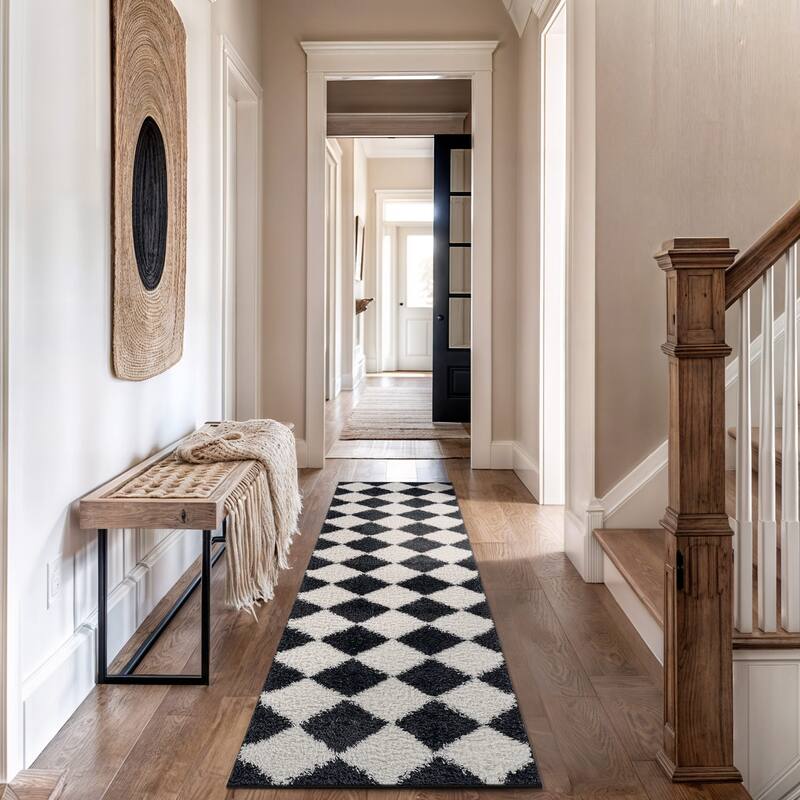 Diamond Wave Shag Rug - Cozy Feel for Living Room, Bedroom, or Entryway - Anthracite Dark Gray - Medium Pile - Anthracite - 2' 3" x 8'