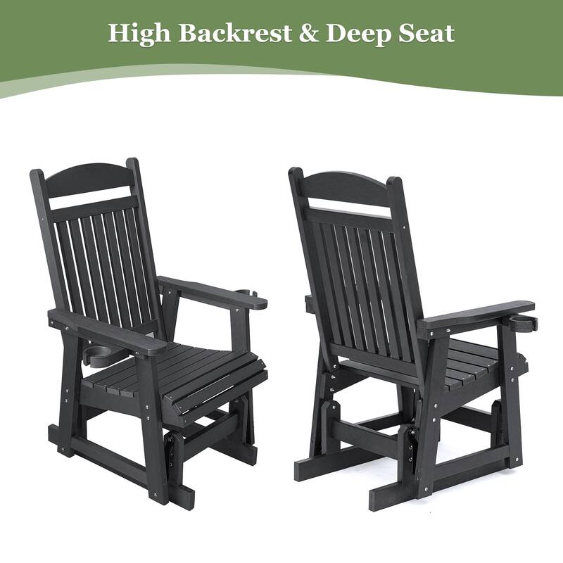 Poly Lumber Patio Glider for One Person with Cup Holders, HIPS Material, All-Weather Resistant