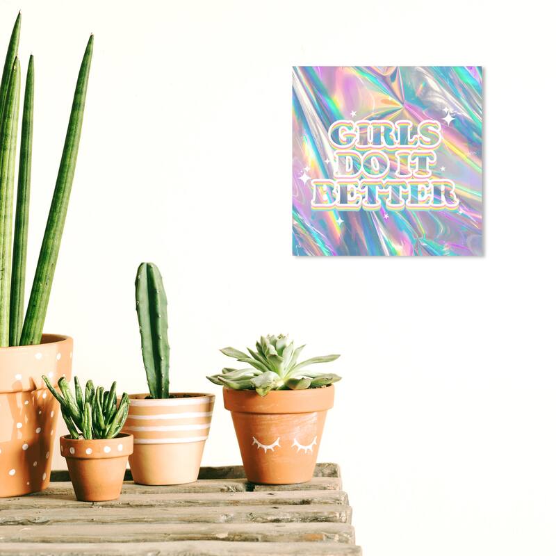 Wynwood Studio Canvas Typography and Quotes Girls Do It Better White and Metallic Silver Wall Art Canvas Print - 12 x 12