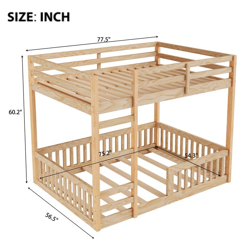 Full Over Full Wood Bunk Bed with Ladder and Guardrails