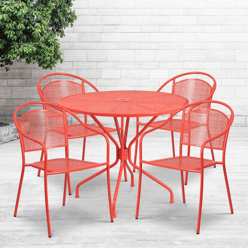 35.25-inch Round 5-piece Indoor/ Outdoor Steel Dining Set - Coral