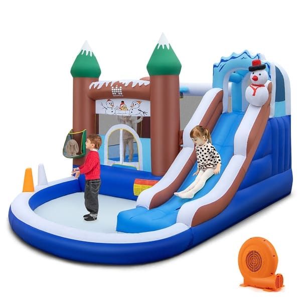 slide 2 of 10, Gymax 6-in-1 Winter Theme Snowman Inflatable Castle Kids Bounce House Kids