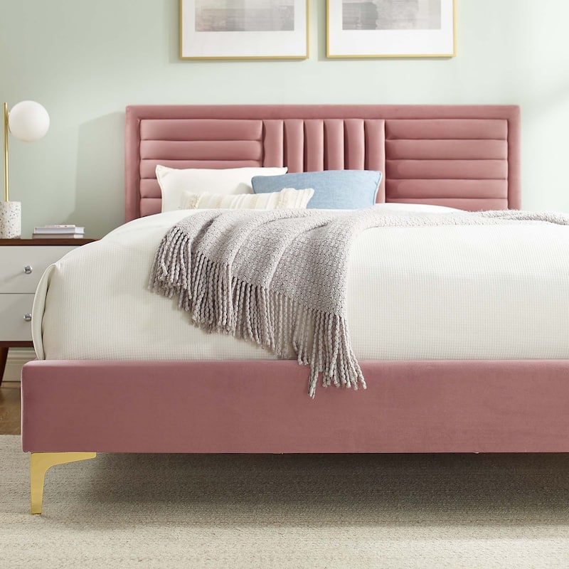Sofia Channel Tufted Performance Velvet Twin Platform Bed