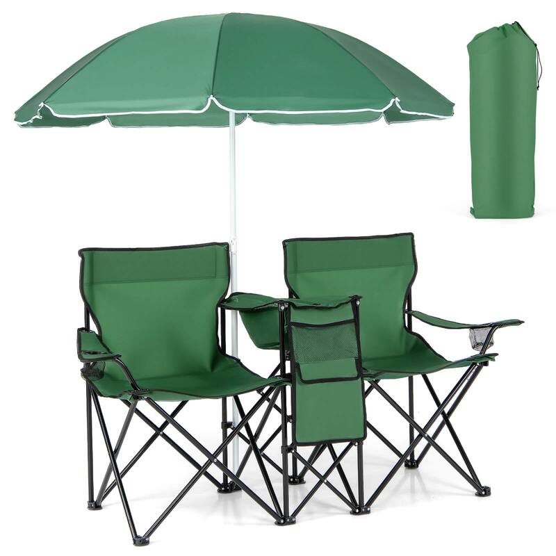 Portable Folding Picnic Double Chair with Umbrella Table Cooler Beach - See details