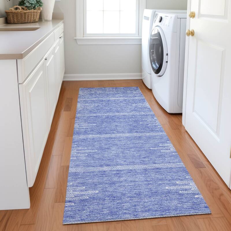 Machine Washable Indoor/ Outdoor Moroccan Boho Rug - Denim - 2'3" x 7'6"