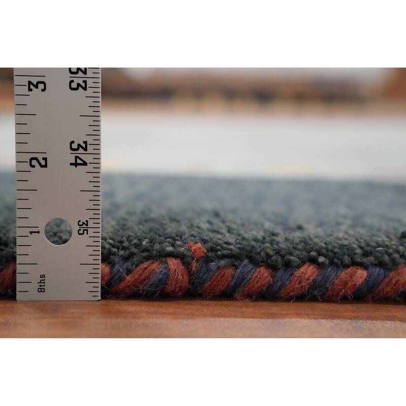 Hand Knotted Oriental 100% Wool Carpet Modern Bordered Navy Blue & Blues Gabbeh Area Rug - 9' 8'' X 6' 6''