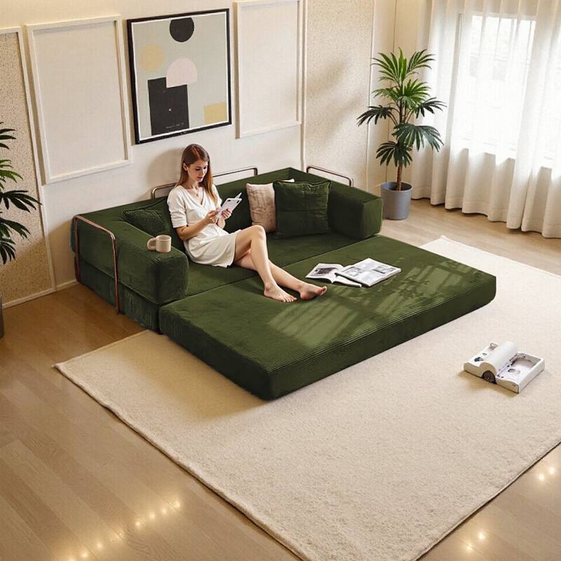 2-in-1 Convertible Modular Sofa Bed, Memory Foam Mattress, No Assembly, Space-Saving for Living Room, Bedroom