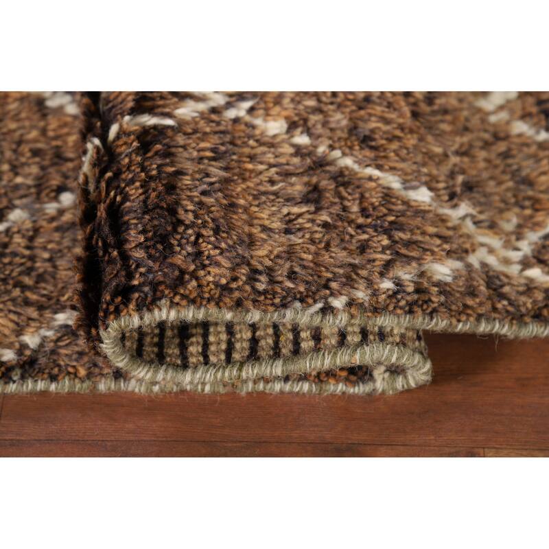 All-Over Brown Moroccan Area Rug Hand-Knotted Wool Carpet - 8'1" x 10'11"