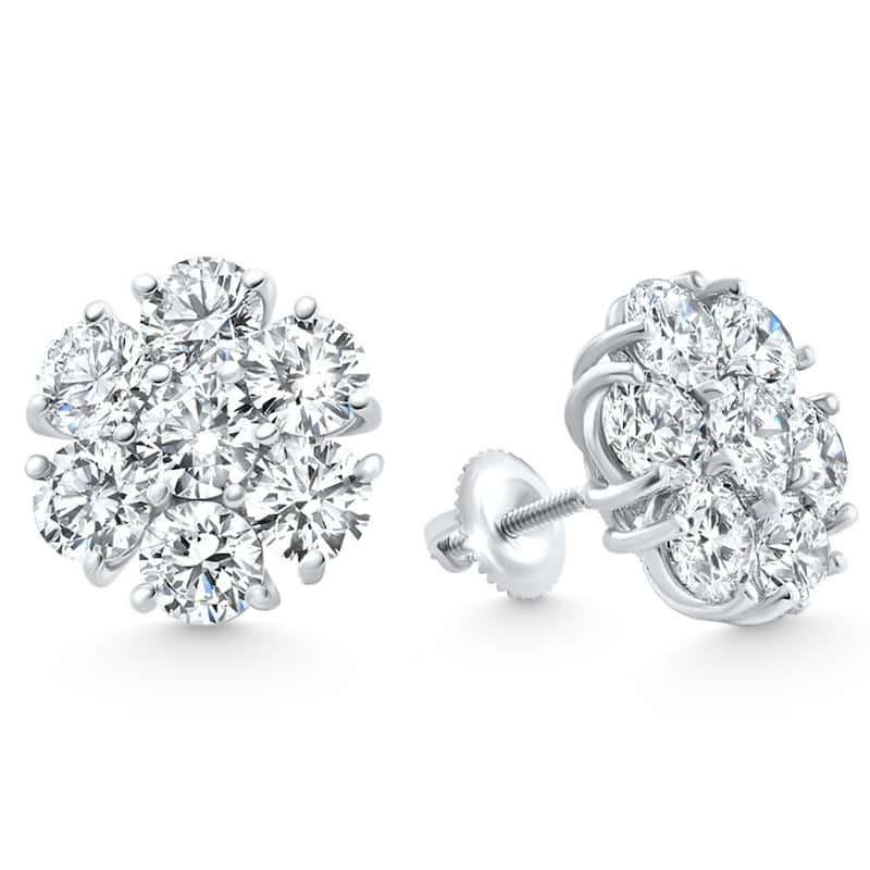 3/4Ct Diamond Cluster 7-Stone Pave Studs Screwback Earrings Gold Lab Grown