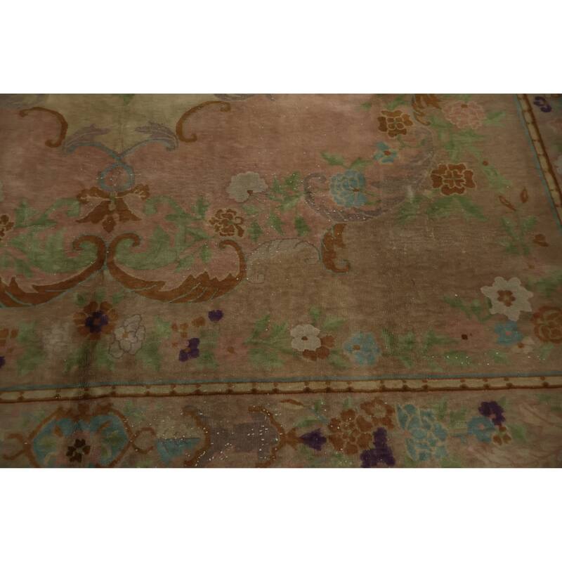 Hand Knotted Oriental 100% Wool Carpet Traditional Floral Oranges & Rust Art Deco Area Rug - 11' 9'' X 8' 11''