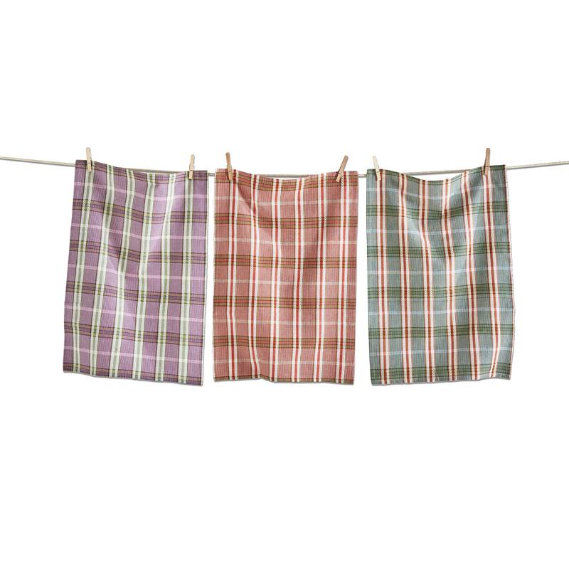 Sierra Purple Orange and Green Plaid 100% Cotton Fall Dishtowels Set of 3