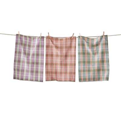 Sierra Purple Orange and Green Plaid 100% Cotton Fall Dishtowels Set of 3