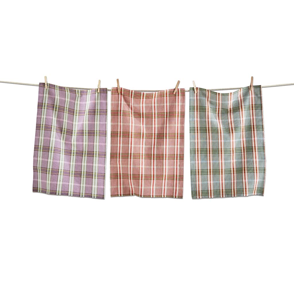Sierra Plaid Dishtowel Set of 3 - Cotton Kitchen Towels for Fall Harvest - Machine Washable, Multi-Color