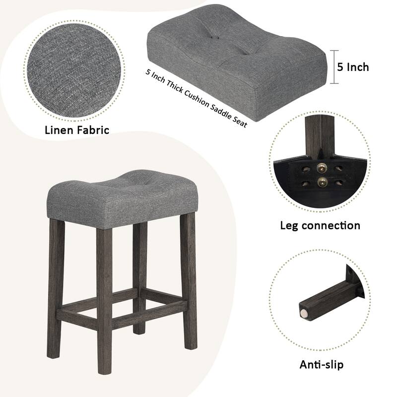 GDFStudio - Calverly 4-Piece Industrial Bar Table Set with USB Power Station and 3 Linen Upholstered Stools