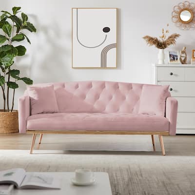 Contemporary Design With Tufted Back & Seat White Velvet Sofa Bed, Manufactured Wood Frame, Multiple Adjustable Positions