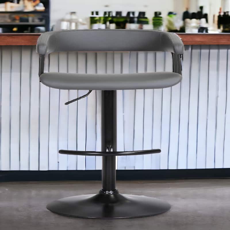 Adjustable Faux Leather Swivel Bar Chair with Footrest and Armrests - 20” x 18” x 44”
