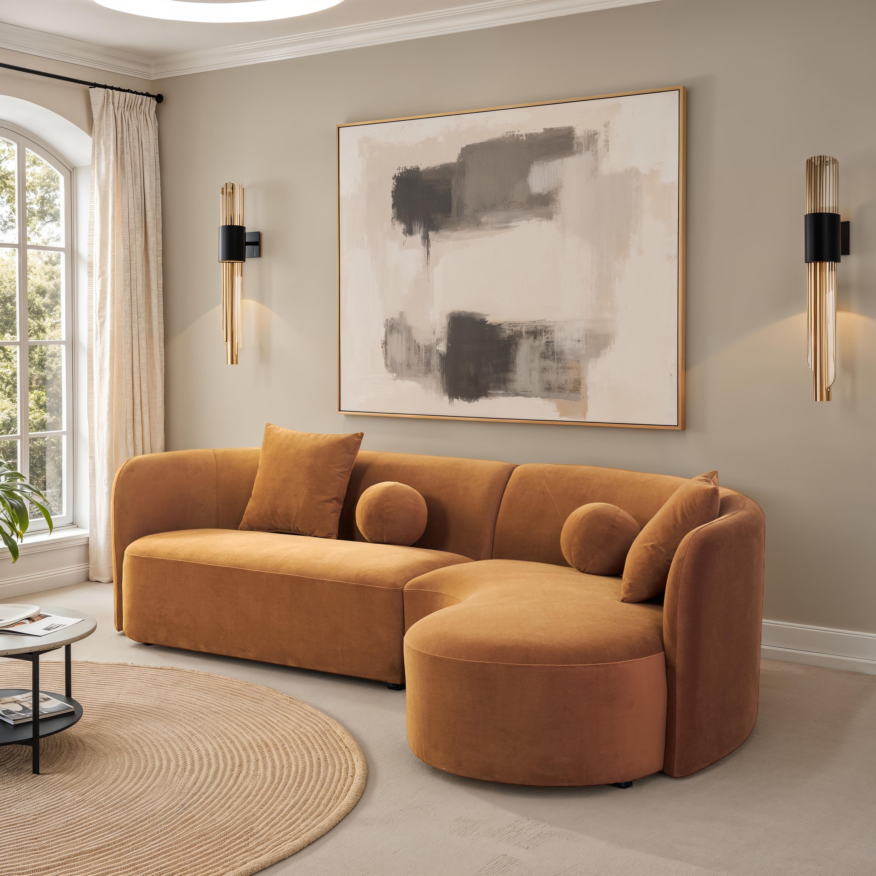 Furniture of America Niric Modern Chenille Curved Sectional Sofa with Pillows