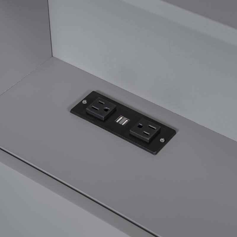 Full Size Gray Wooden Bed with LED Night Light, Trundle, and Under-Bed Storage Drawers