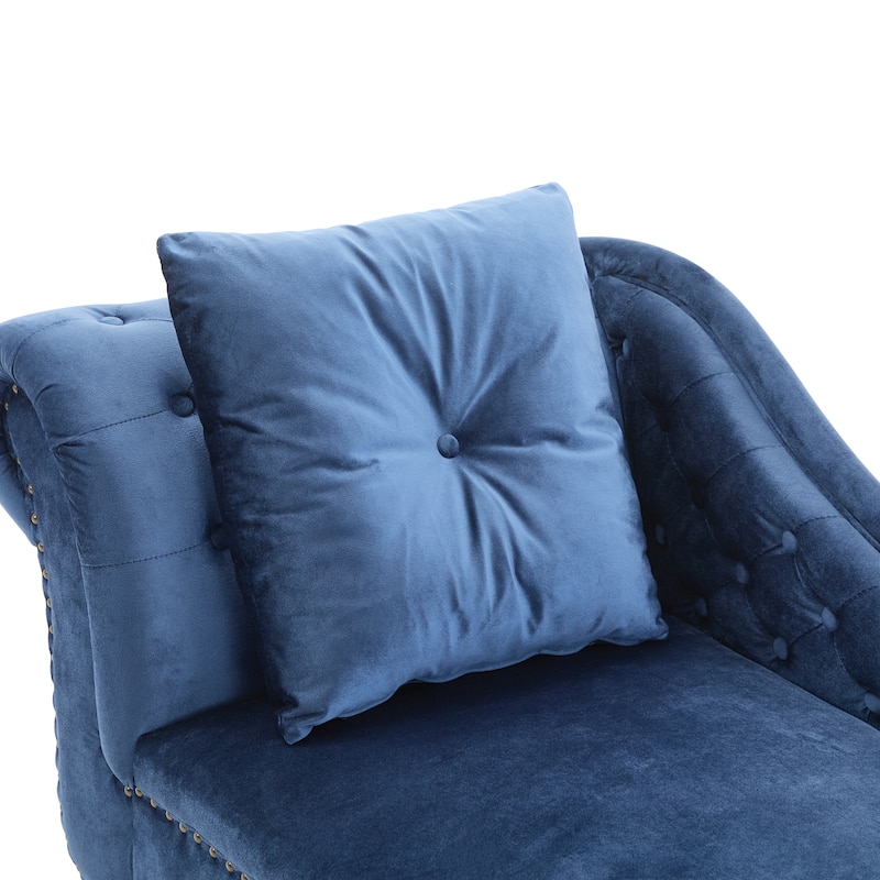 Christopher Knight Home - Bressi Modern Velvet Upholstered Chaise Lounge with Tufted Backrest, Nailhead Trim & Pillow