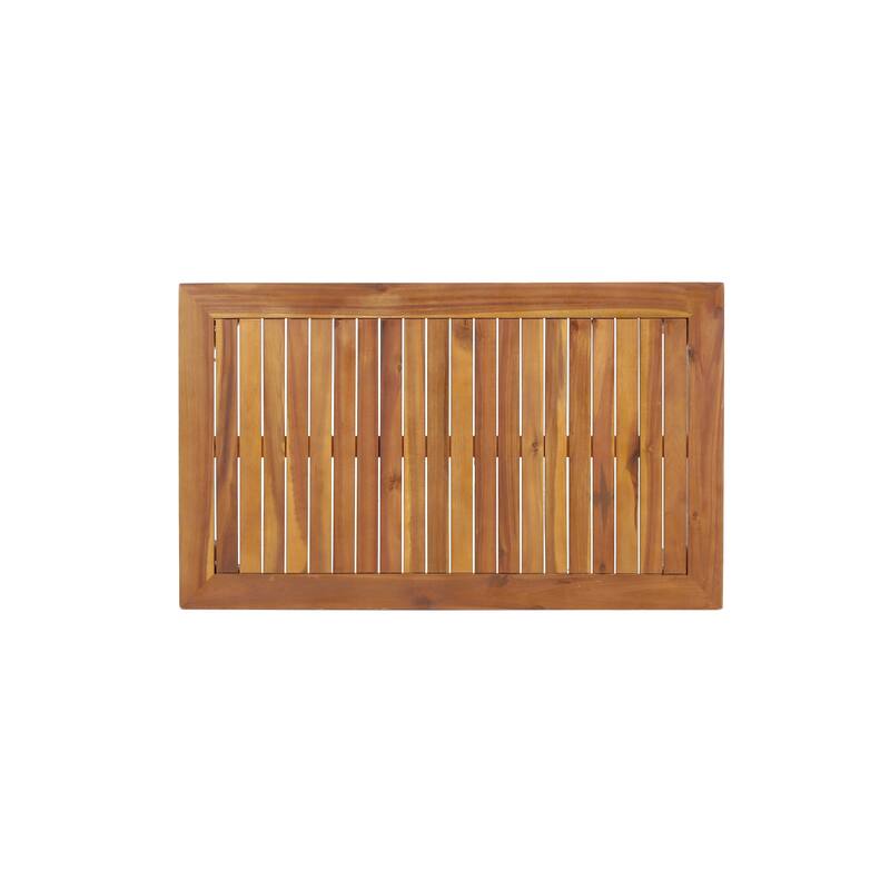 2 Piece Outdoor Conversation Set Acacia Wood Ottoman and Coffee Table Set with Removable Cushion