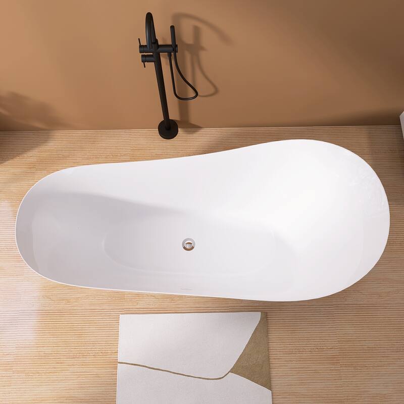 65 in. x 30 in. Acrylic Free Standing Soaking Bathtub with Center Drain in Glossy White