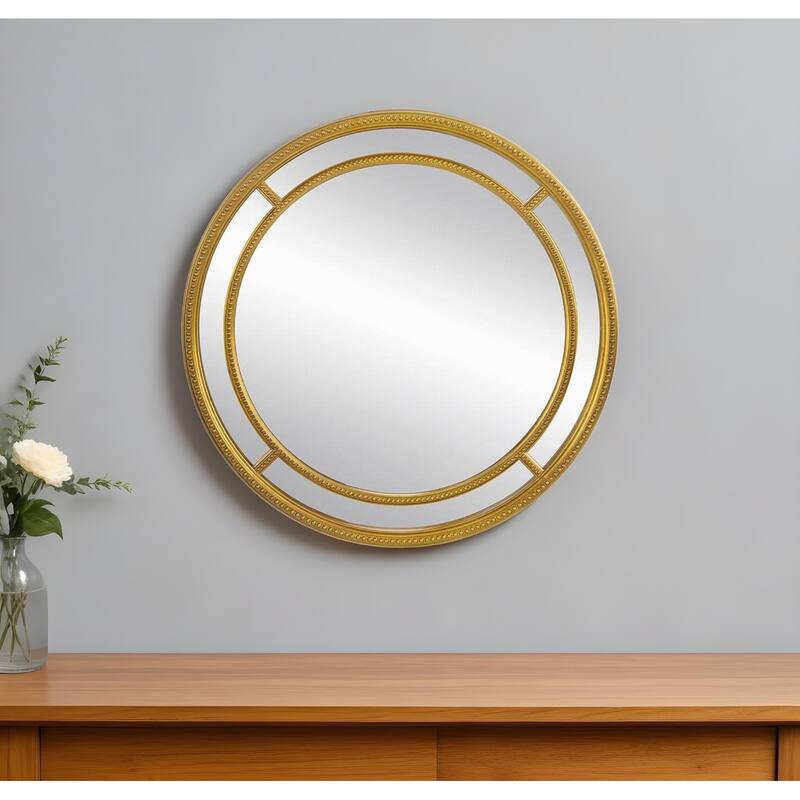 HomeRoots 35" Gold Geo Dot Round Double Frame Accent Mirror - 35.4' X '35.4' X '1.8 - Gold - 35.4' X '35.4' X '1.8