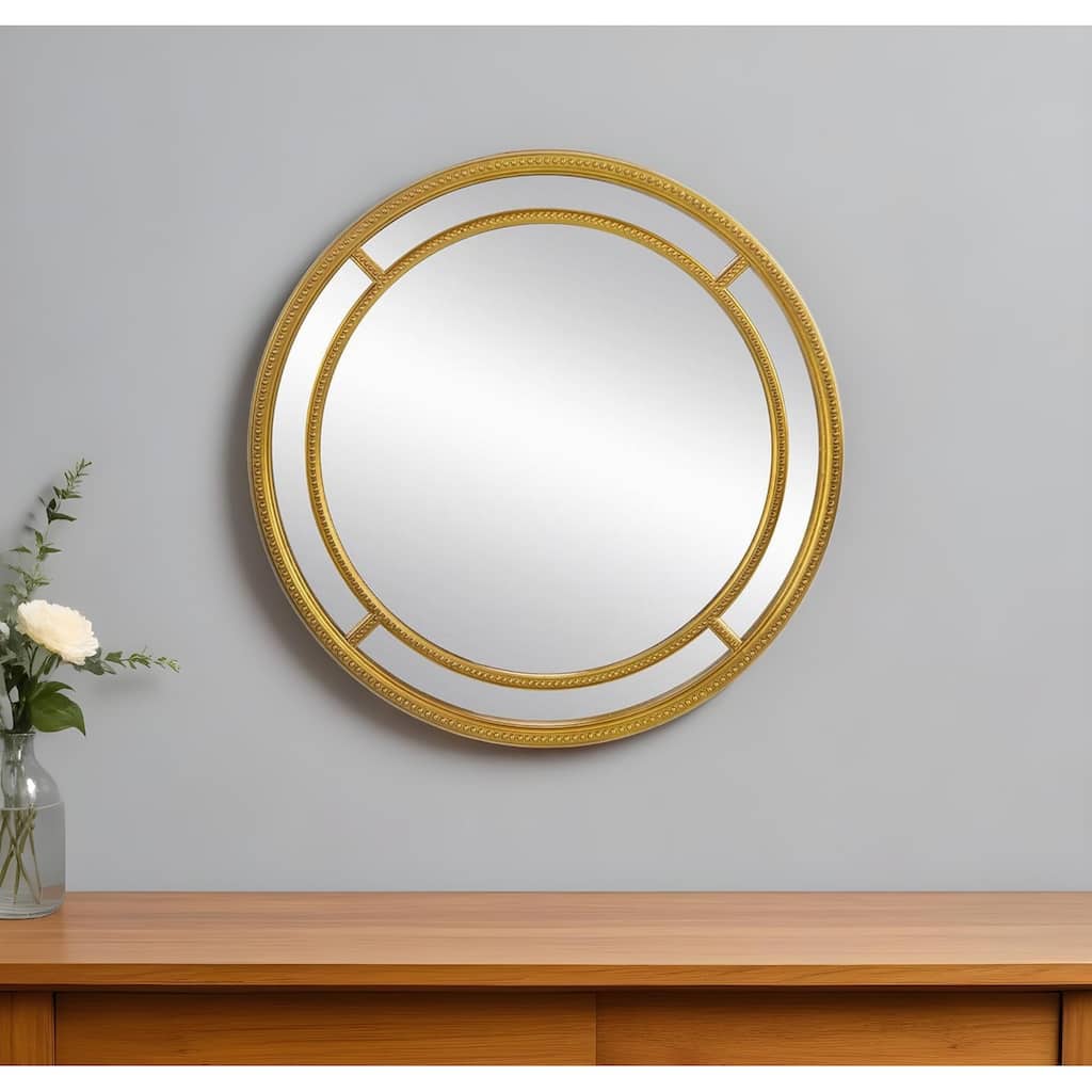 HomeRoots 35" Gold Geo Dot Round Double Frame Accent Mirror - 35.4' X '35.4' X '1.8