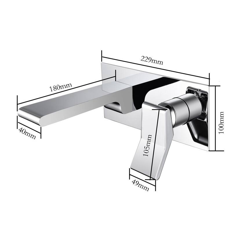 Chrome waterfall Wall mount Single handles bathroom sink faucet with brass pop up overflow drain - 9'6" x 13'6"