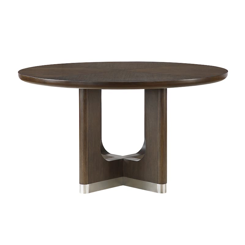 Contemporary Aesthetic Dining Set Round Table with Chairs Upholstered Beige Brown Furniture