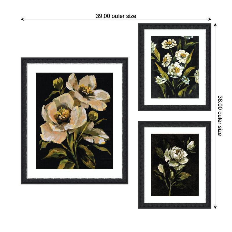 Kate and Laurel Moody Whites Floral No. 3 3 Piece Framed Wall Art Print Set by Annie Quigley