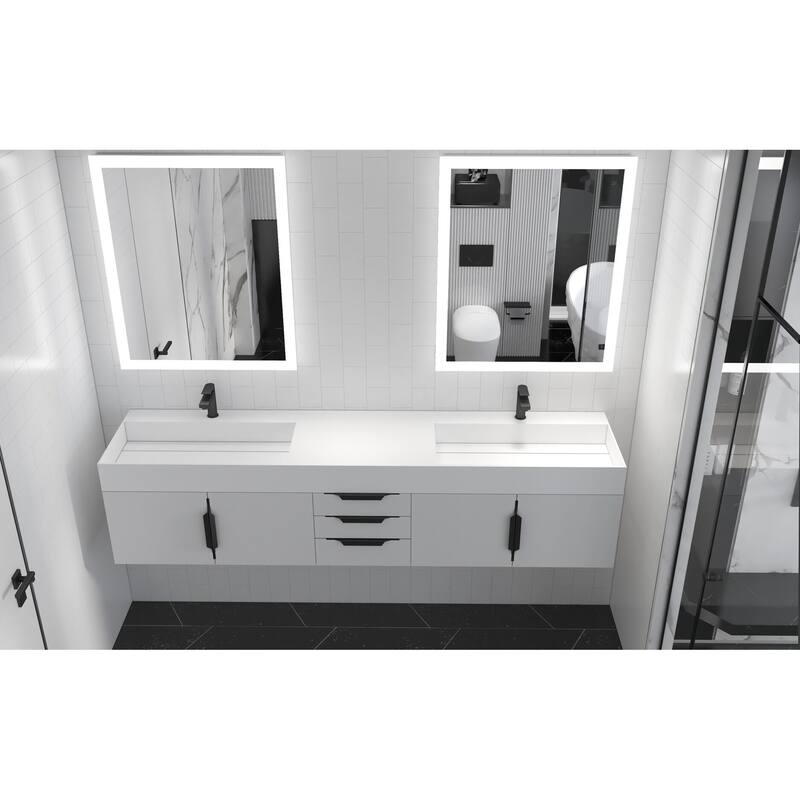 Amazon 84" Wall Mounted Double Bathroom Vanity Set w/ White Top