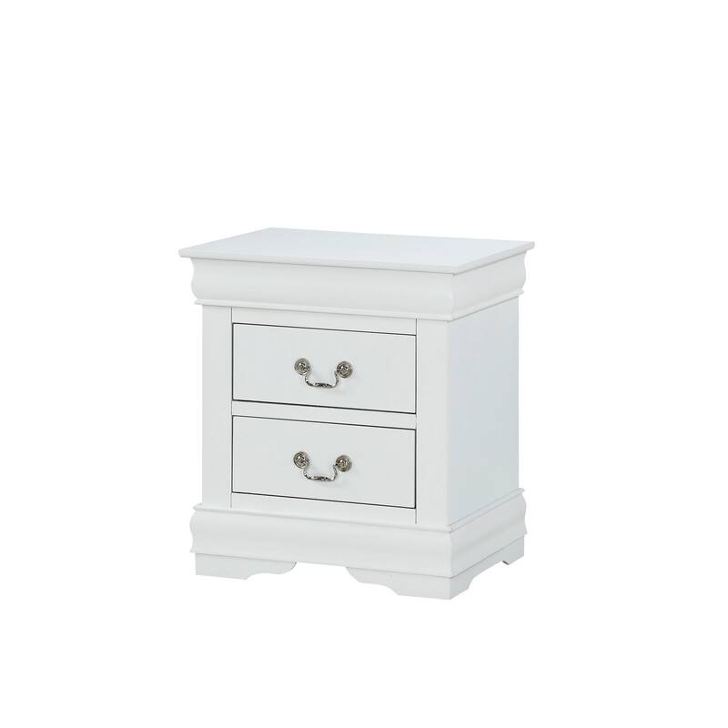 White Finish 1pc Louis Philip Solid Wood Nightstand w/ 2 Drawers for Simple Bedroom Style