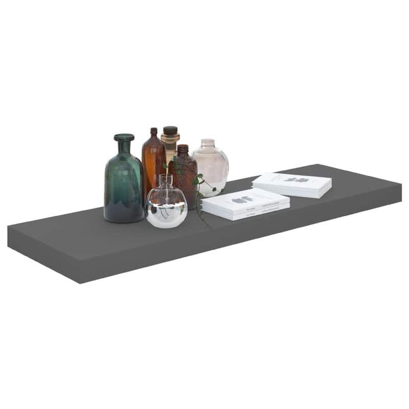 Zyno Wall Shelf, 32 Inch, Glossy Gray MDF Body, Modern Design
