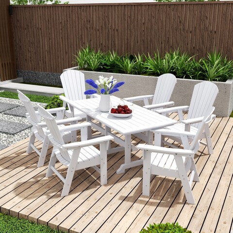 Laguna 7-Piece Poly Eco-Friendly All Weather Outdoor Dining Set with Armchairs - N/A