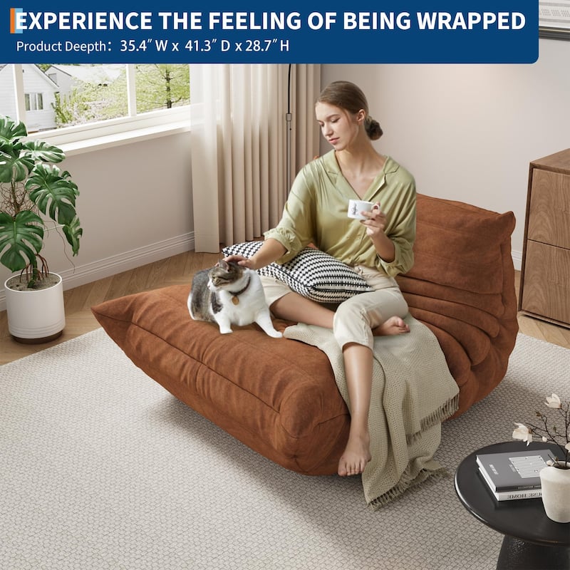 69 Inch Teddy Velvet Bean Bag Loveseat Sofa, Deep Seat Floor Couch