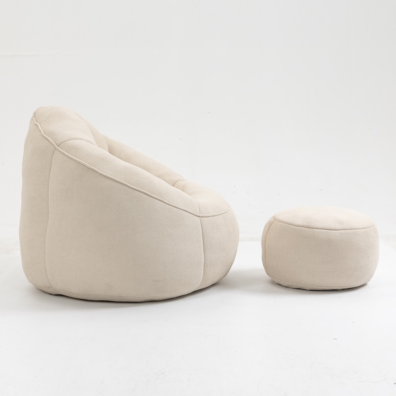 Beige Modern 40" Microfiber Upholstered Accent Chair with Ottoman and Padded Foam Padding Compressed for Living Room