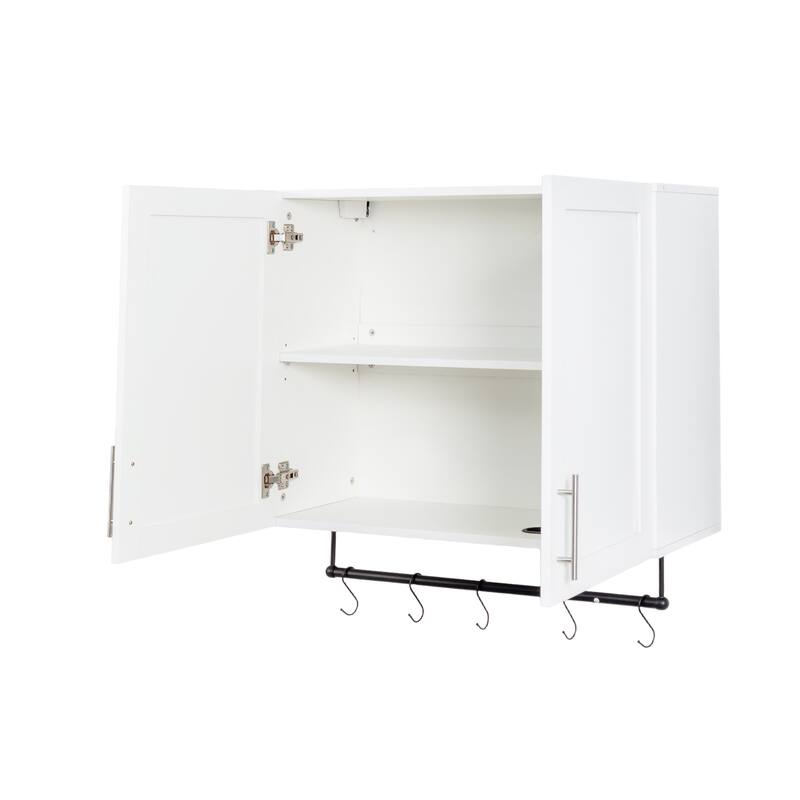 Bathroom Wall Mounted Cabinet with Towel Bar and Hooks, Compact Storage Cabinet with Adjustable Shelf