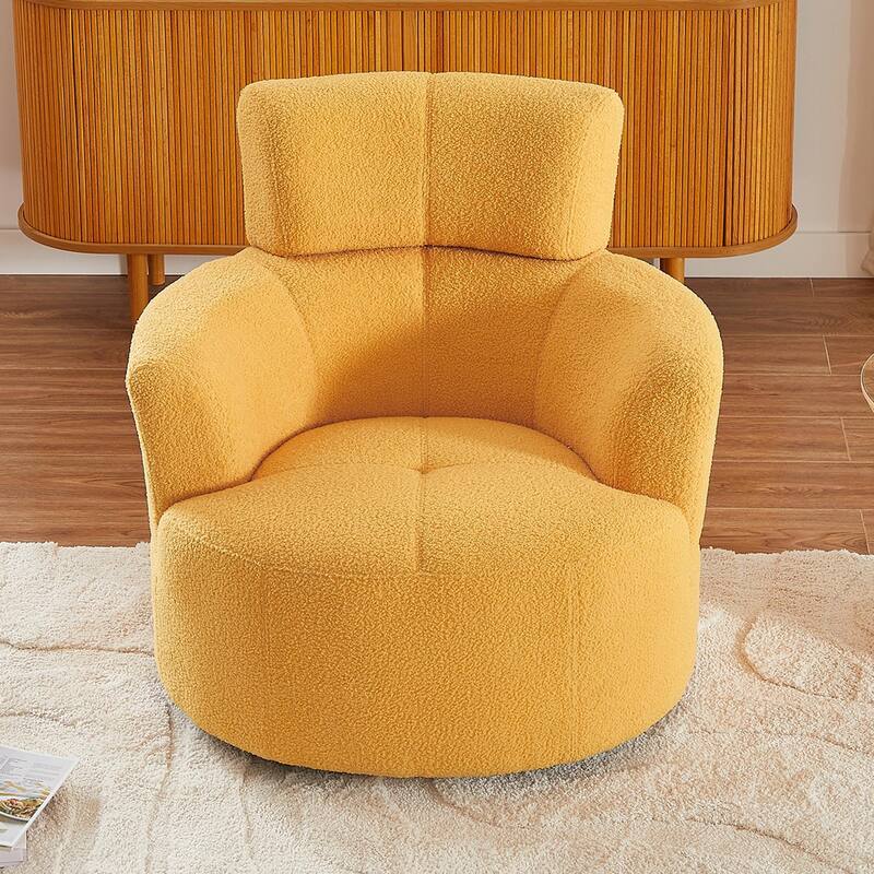 Roomfitters 360° Upholstered Swivel Barrel Accent Chair with Adjustable Headrest for Living Room