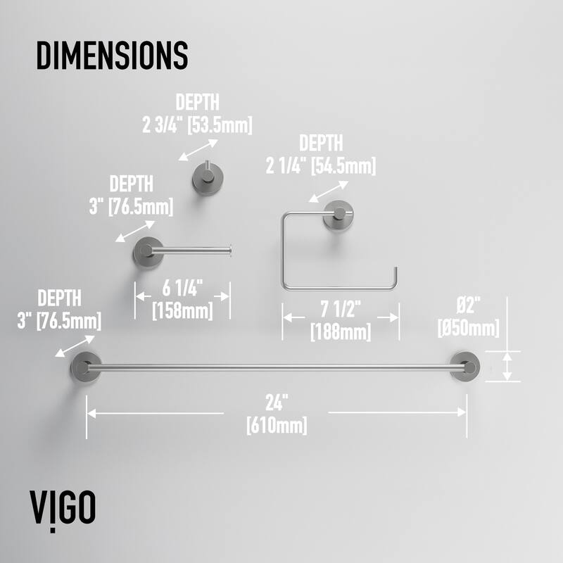 VIGO Cass 4-Piece Bathroom Hardware Accessory Set with 24 in. Towel Bar, Toilet Paper Holder, Hand Towel Holder, Hook