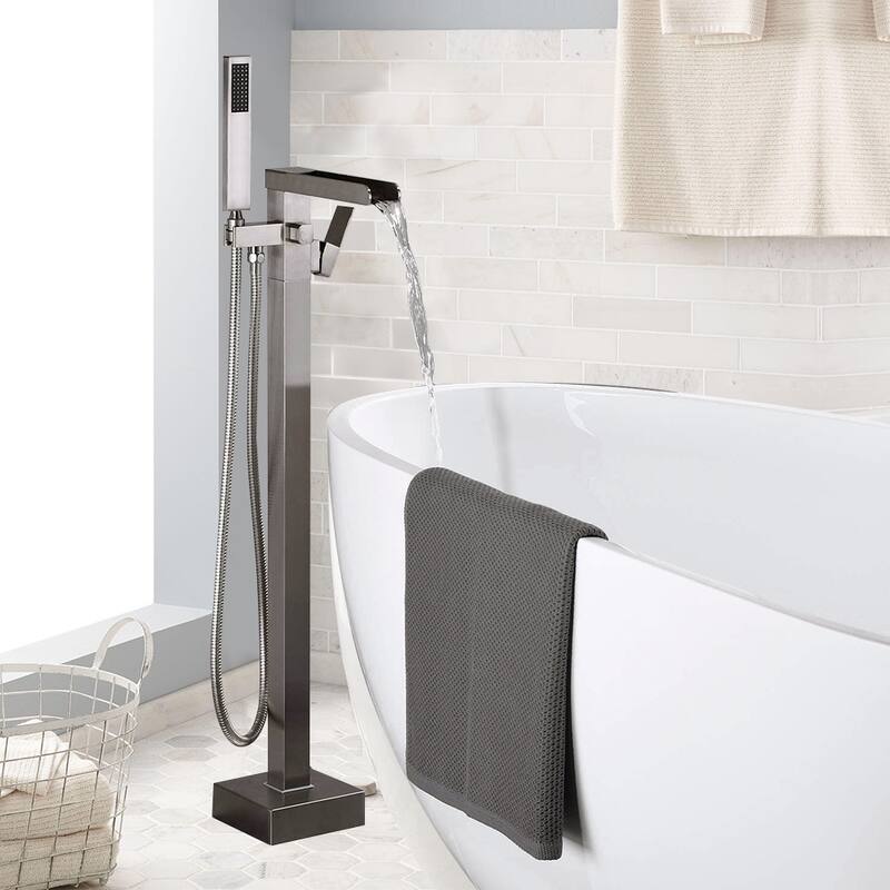 Vanityfair Floor Mount Freestanding Waterfall Bathtub Faucet Tub Filler with Hand Shower