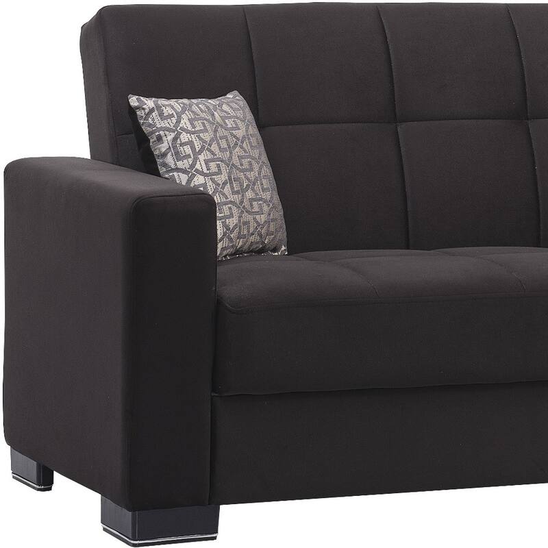 HomeRoots 87" Black Microfiber Convertible Futon Sleeper Sofa And Toss Pillows With Storage