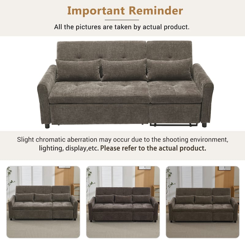 2-in-1 Sleeper Sofa Bed, 3 Seater Sectional Sofa with Pull Out Bed, Reversible Recliner Sofa with Pillows and USB Port