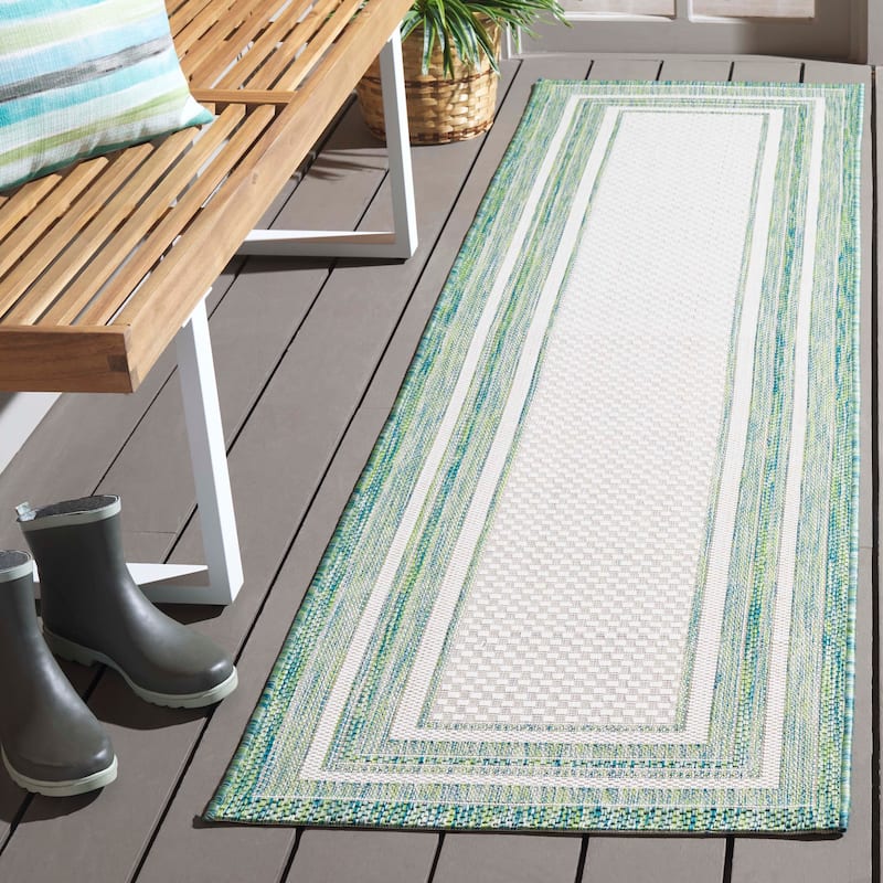 SAFAVIEH Courtyard Vickie Indoor/ Outdoor Waterproof Patio Backyard Rug - 2'3" x 8' Runner - Ivory/Green