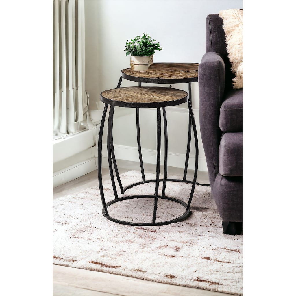 HomeRoots Set of Two 26" Black And Brown Solid Wood Round End Table - 20' X '26' X '20