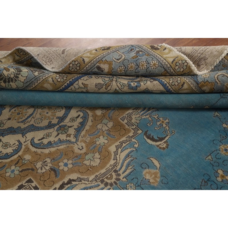 Blue Medallion Tabriz Persian Rug Hand-Knotted Oriental Wool Carpet - 9'6"x 12'8"