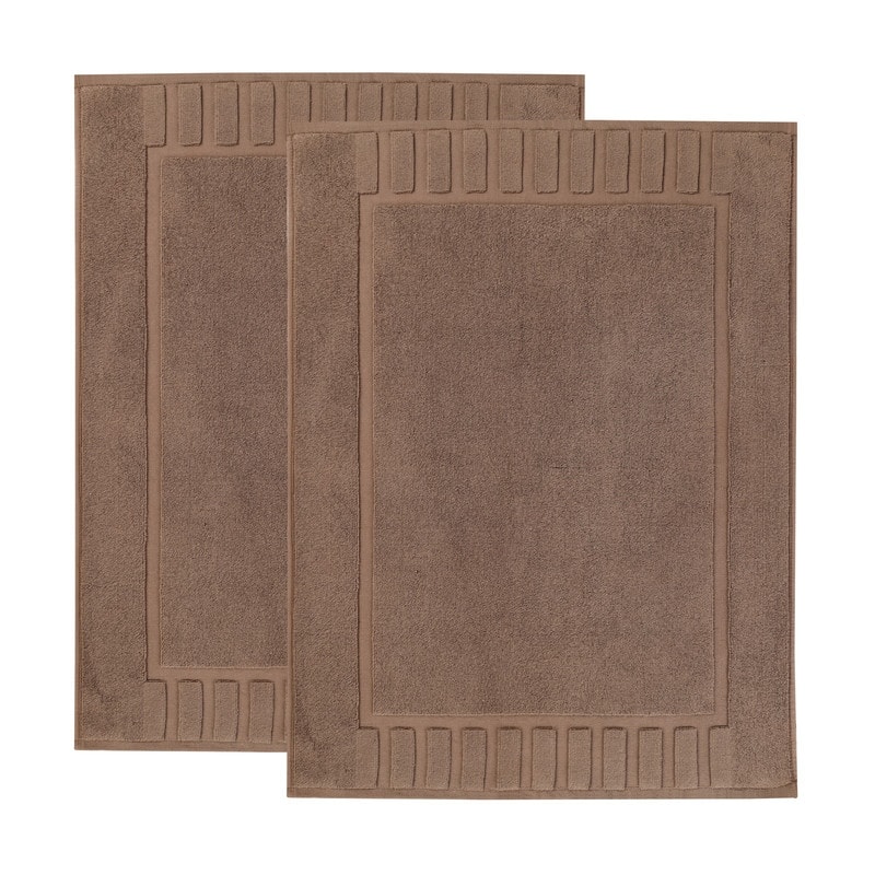Blue Nile Mills 100% Cotton Solid Modern Geometric Border Absorbent Heavy Washable Bath Mats, Set of 2