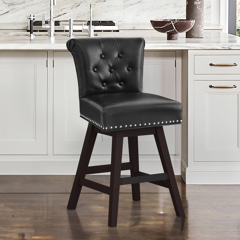 26 in. Bar Stool Counter Height Barstool 360° Swivel with Curved Backrest Armless Stool - Black/Faux Leather - Counter Height