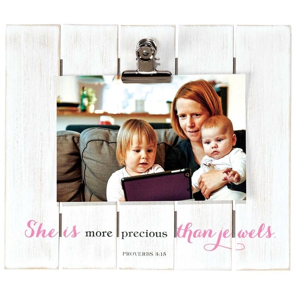 9" White and Pink "She is more precious than jewels" Bible Quote Rectangular Wall Plaque - N/A