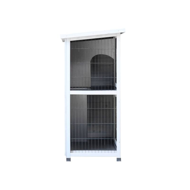 2-Story Outdoor Rabbit Hutch and Indoor Cage with Attached Run, Featuring Two Removable No-Leak Trays, Non-Slip Ramp