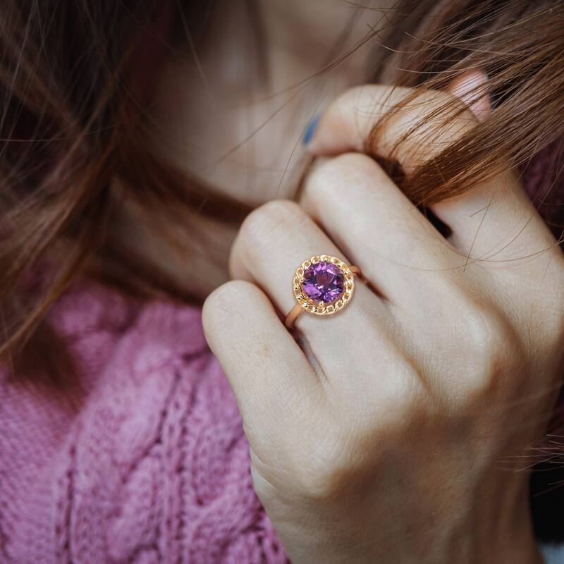 Miadora 2 1/4 CT TGW Amethyst-Africa Fashion Ring Yellow Silver